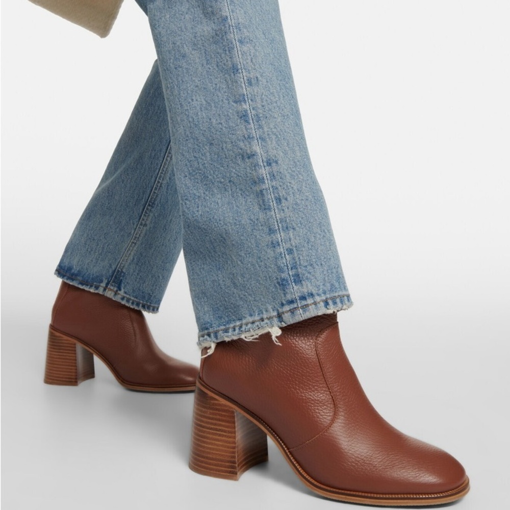 See By Chloe Brown Leather Block Heel Ankle Boots